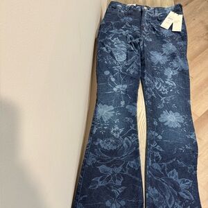 7 For All Mankind Floral Dark Blue Women's Flare Jeans.